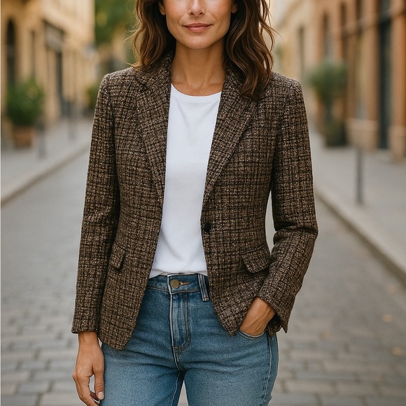 Donna Karan Brown Checkered Blazer - Picture 1 of 9